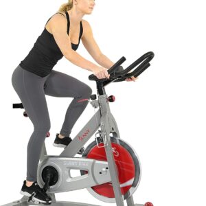 Sunny Health & Fitness Stationary Exercise Bike Machine w/ Adjustable Cushion Seat & Multi-Grip Handlebar, Indoor Cycling Equipment for Home Cardio Training, Optional Magnetic or Friction Resistance