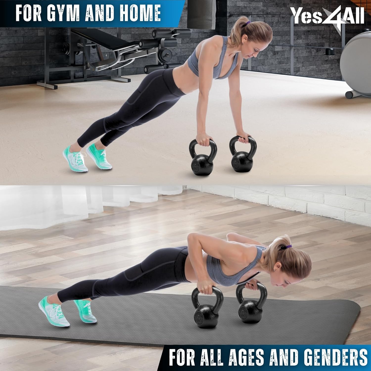 Yes4All Cast Iron Kettlebell, Strength Training Kettlebells 5-80 Lb (5,10,15,20,25,30,35,40,45,50,60,70,80 Lb) for Full Body Workout, Push up, Strength Training - Single & Kettlebell Set of 2 for Men - Image 6