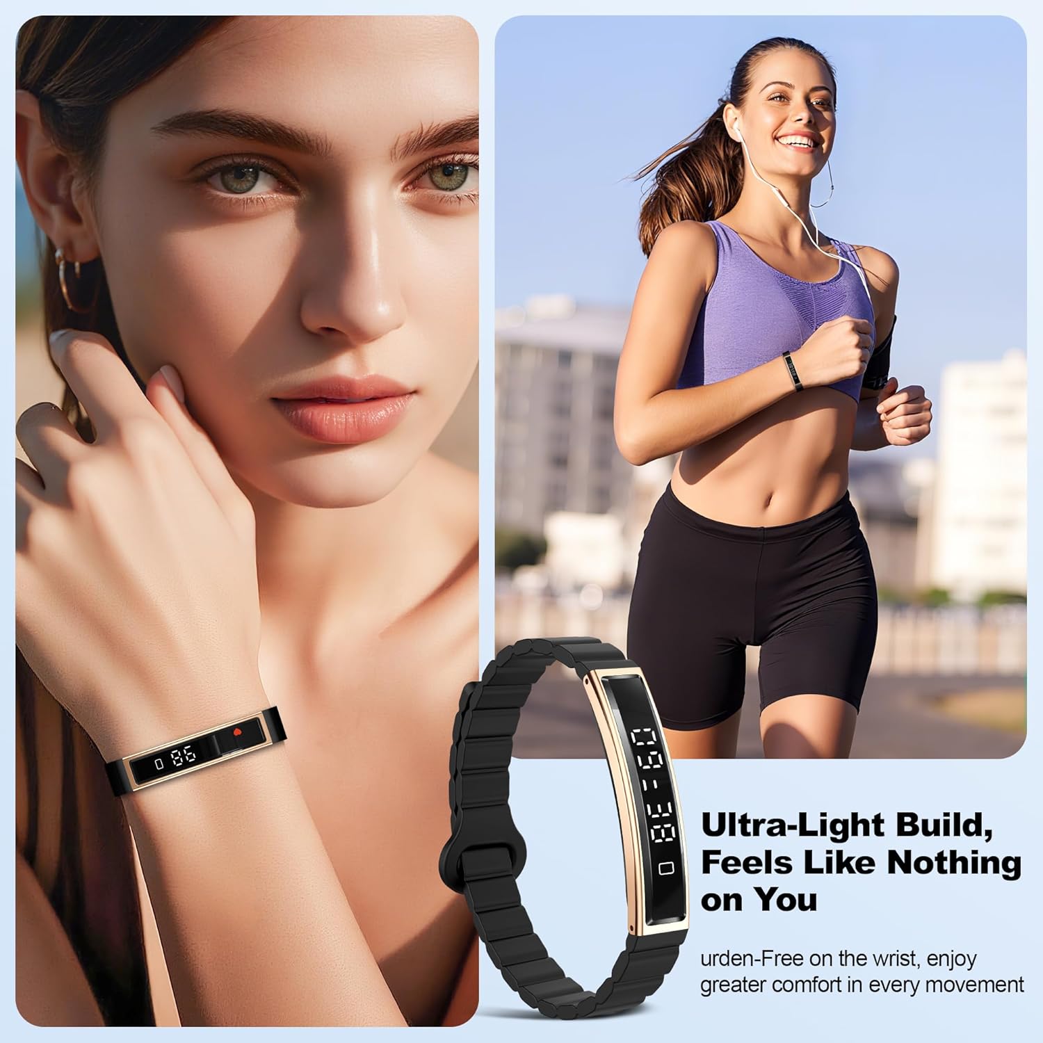 Smart Bracelet, Wearable Activity & Fitness Tracker Band, 24H Sleep Tracker, All-Day Continuous Heart Rate, Blood Pressure Stress HRV Monitor, Smart Wristband with Free APP 2 Bands, Rose Gold - Image 4