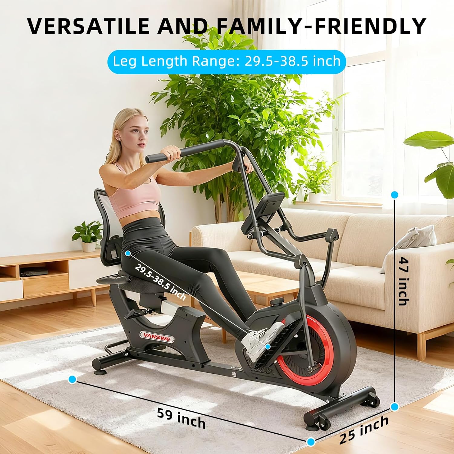 VANSWE Recumbent Elliptical Cross Trainer – Full-Body Low-Impact Recumbent Exercise Bike with Bluetooth App, Magnetic Resistance, Quiet Belt Drive for Seniors & Home Rehab - Image 2