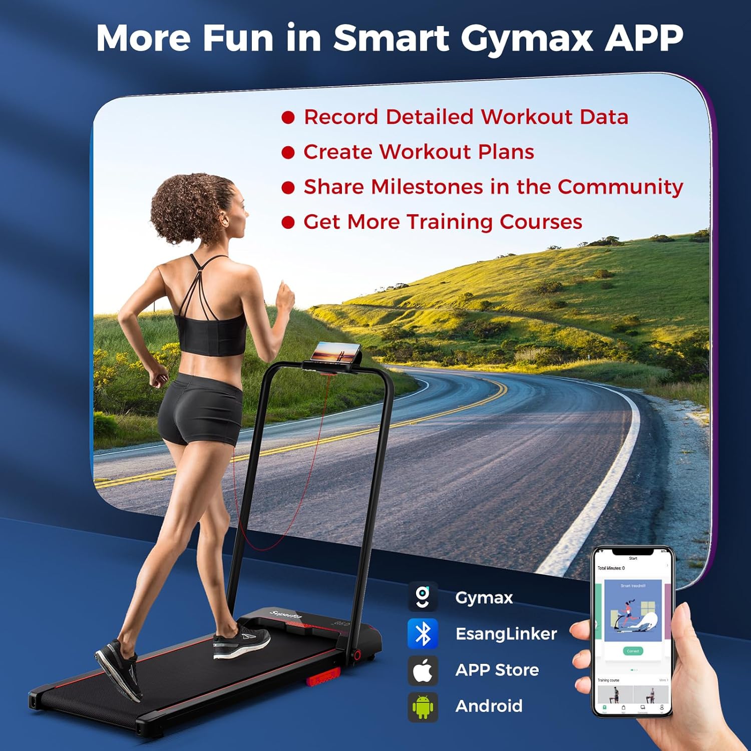 Goplus 2 in 1 Folding Treadmill, 2.5HP 340 LBS Capacity Walking Pad with Handle Bar, Under Desk Treadmill with Remote Control, LED Display and APP, Foldable Portable Treadmills for Home Small, Office - Image 7