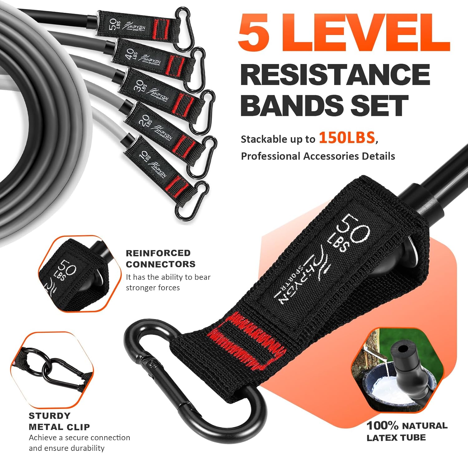 HPYGN Resistance Bands, Exercise Bands with Handles, Fitness Bands, Workout Bands with Door Anchor and Ankle Straps, for Heavy Resistance Training, Physical Therapy, Shape Body, Yoga, Home Workout Set - Image 8