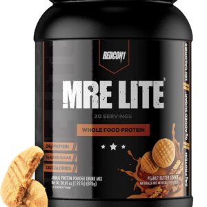 REDCON1 MRE Lite Whole Food Protein Powder, Peanut Butter Cookie – Low Carb & Whey Free Meal Replacement with Animal Protein Blends – Easy to Digest Supplement Made with MCT Oils (30 Servings)