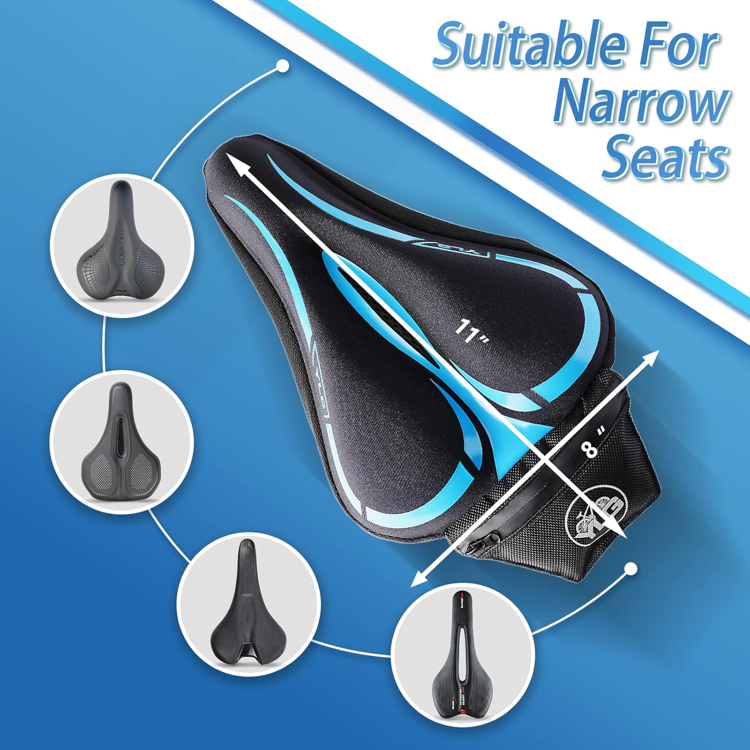 YLG Bike Seat Cover, Memory Foam & Gel Bike Seat Cushion Cover for Men Women, Comfortable Bicycle Seat Cover for Peloton/Fixed/Cruiser/Indoor/Outdoor Bike seat with Waterproof Cover - Image 2