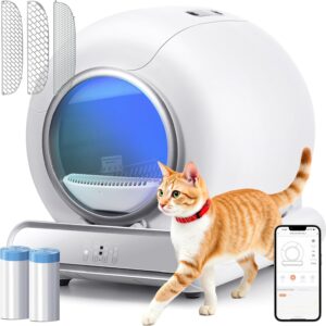 Self Cleaning Cat Litter Box, 65 L+ 9L Automatic Litter Box Self Cleaning for Multiple Cats, Safety Sensors, Quiet Operation, APP Control, 2 Sifters Included, 2 Rolls Cat Litter Box Liners