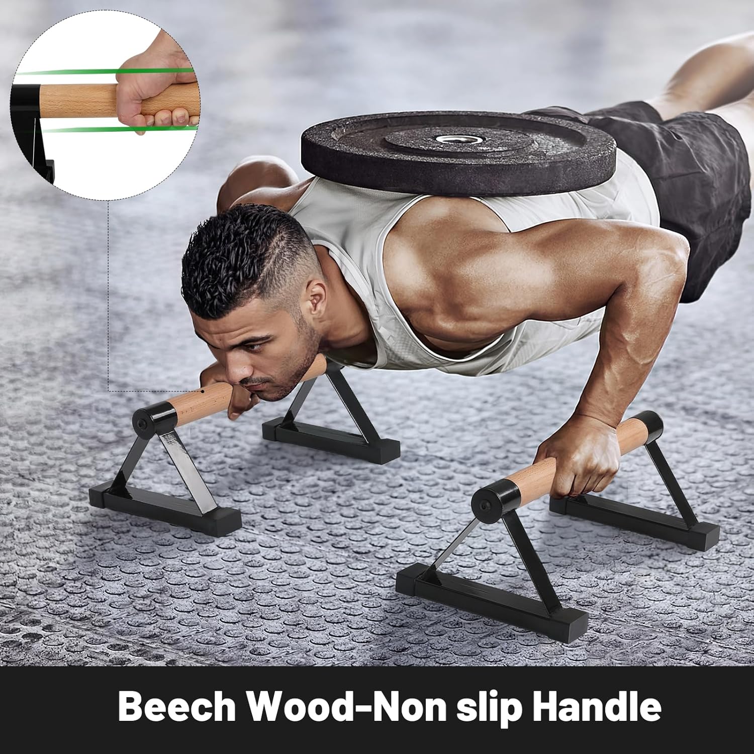 Parallettes Bars, 16 INCH Solid Wood Push Up Bars with Anti-Slip Grip for Calisthenics, Handstand, Floor Workouts, Sturdy Metal Bracket Supports Up to 600 lbs for Home Gym, CrossFit & Fitness Training - Image 6