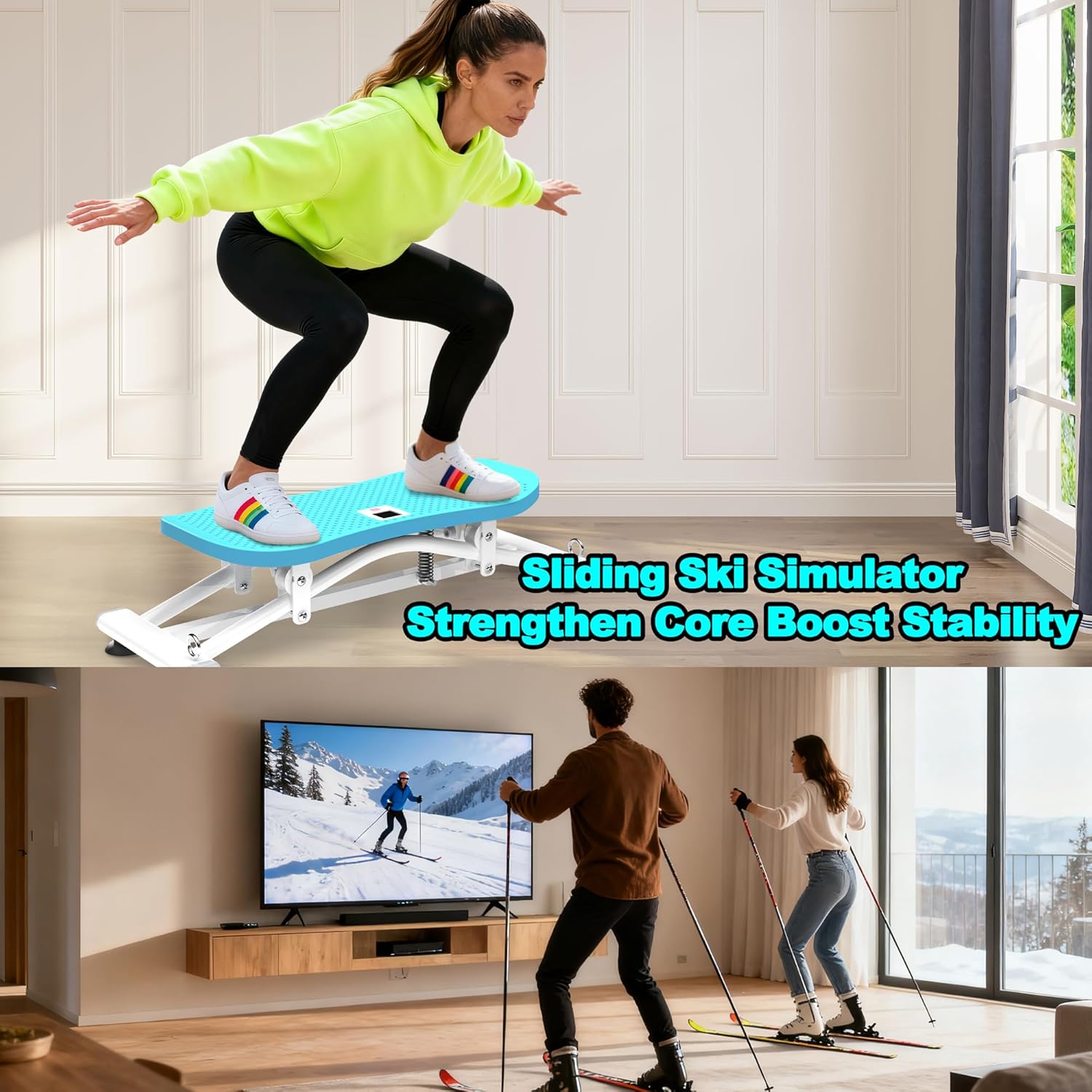 KINMAC Indoor Ski Simulator with Resistance Bands - Balance Board Home Gym Sliding Machine for Full-Body Cardio, Non-Slip Base, Core & Leg Workout Trainer - Image 4