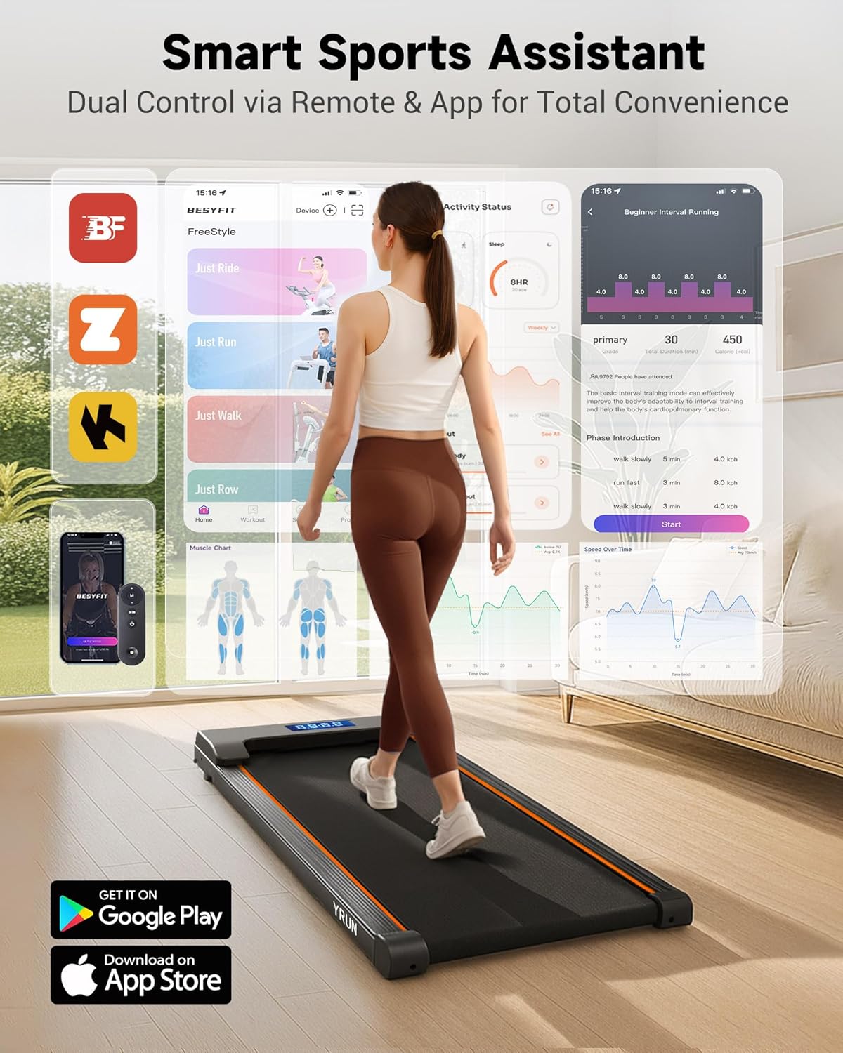 YRUN NeoSilent Walking Pad Under Desk Treadmill for Home with BLDC Core and Extra-Large Belt, App and Remote Control, Portable and Compact for Small Space - Image 4