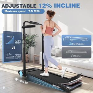 ANCHEER Treadmill with 12%/15% Incline, Folding Walking Pad with Handle Bar, 320-450lb Capacity Under Desk Foldable 3.5HP Treadmills for Home/Office/Gym,Installation-Free