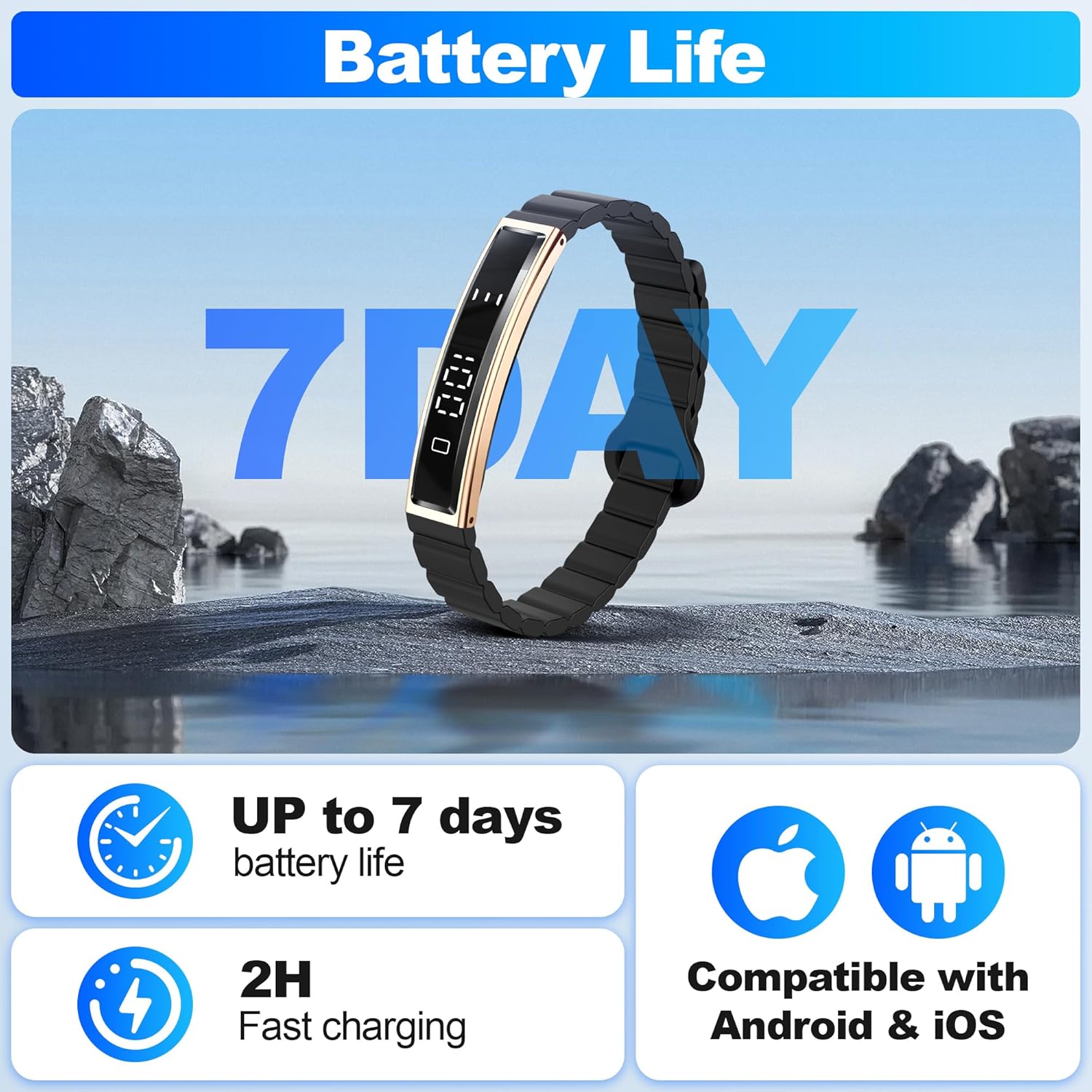 Smart Bracelet, Wearable Activity & Fitness Tracker Band, 24H Sleep Tracker, All-Day Continuous Heart Rate, Blood Pressure Stress HRV Monitor, Smart Wristband with Free APP 2 Bands, Rose Gold - Image 6