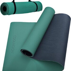 COOLMOON Yoga Mat Non Slip, Anti-Tear 1/4 Thick TPE Yoga Mats for Women and Men, 72″x24″ Exercise & Fitness Mat with Carrying Strap, Workout Mats for Yoga, Pilates and Floor Exercise