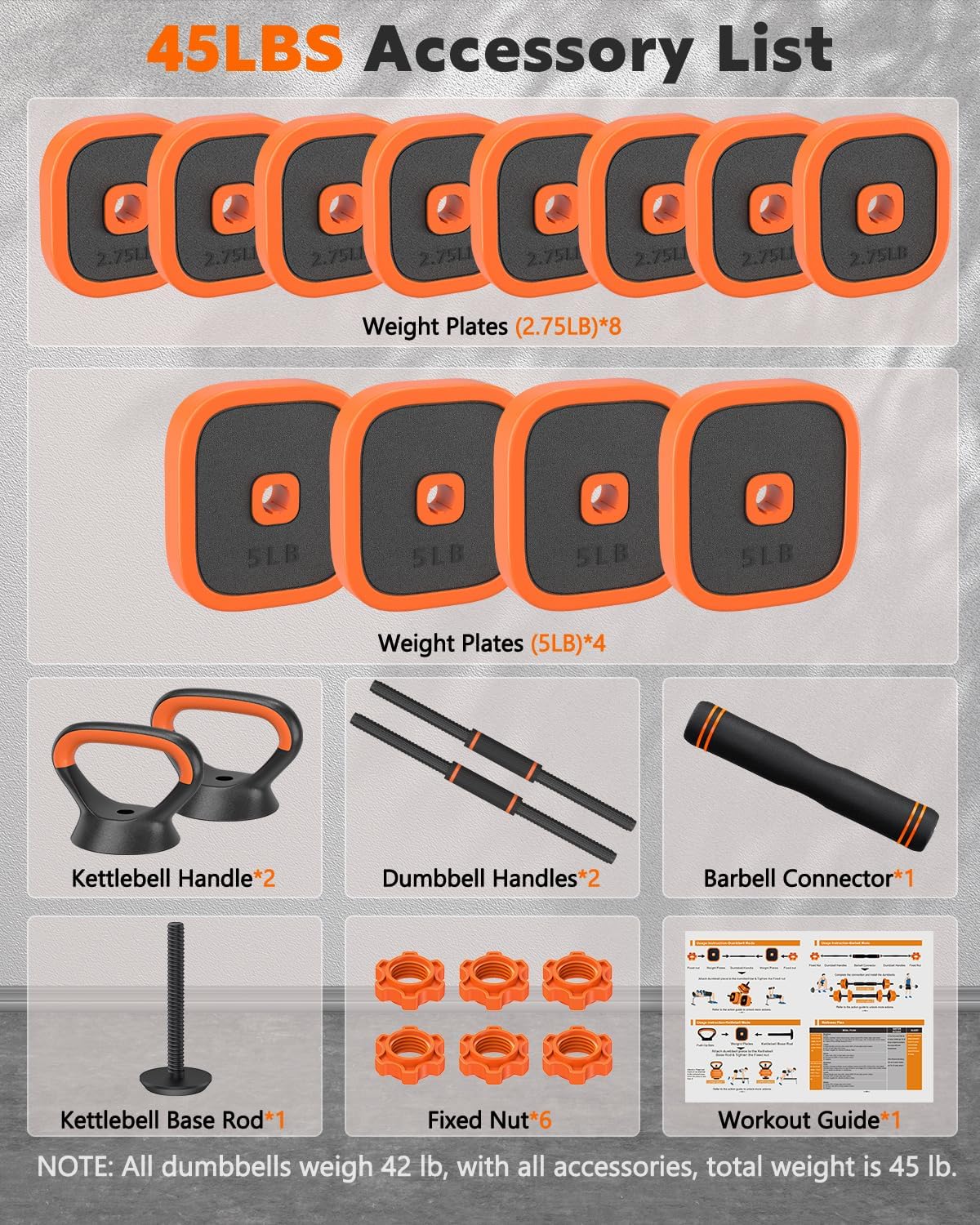Adjustable Dumbbells Set, 45/65/85 lbs Free Weight Set with Connector, 4 in1 Dumbbells Set for Home Gym Workout - Image 3