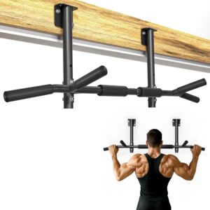 Joist Mounted Pull Up Bar, 3 in 1 Chin Up Bar Ceiling Mount Adjustable Height, 42″ Wide Bar for Home Gym Cross Training Strength Building, Up to 350LBS