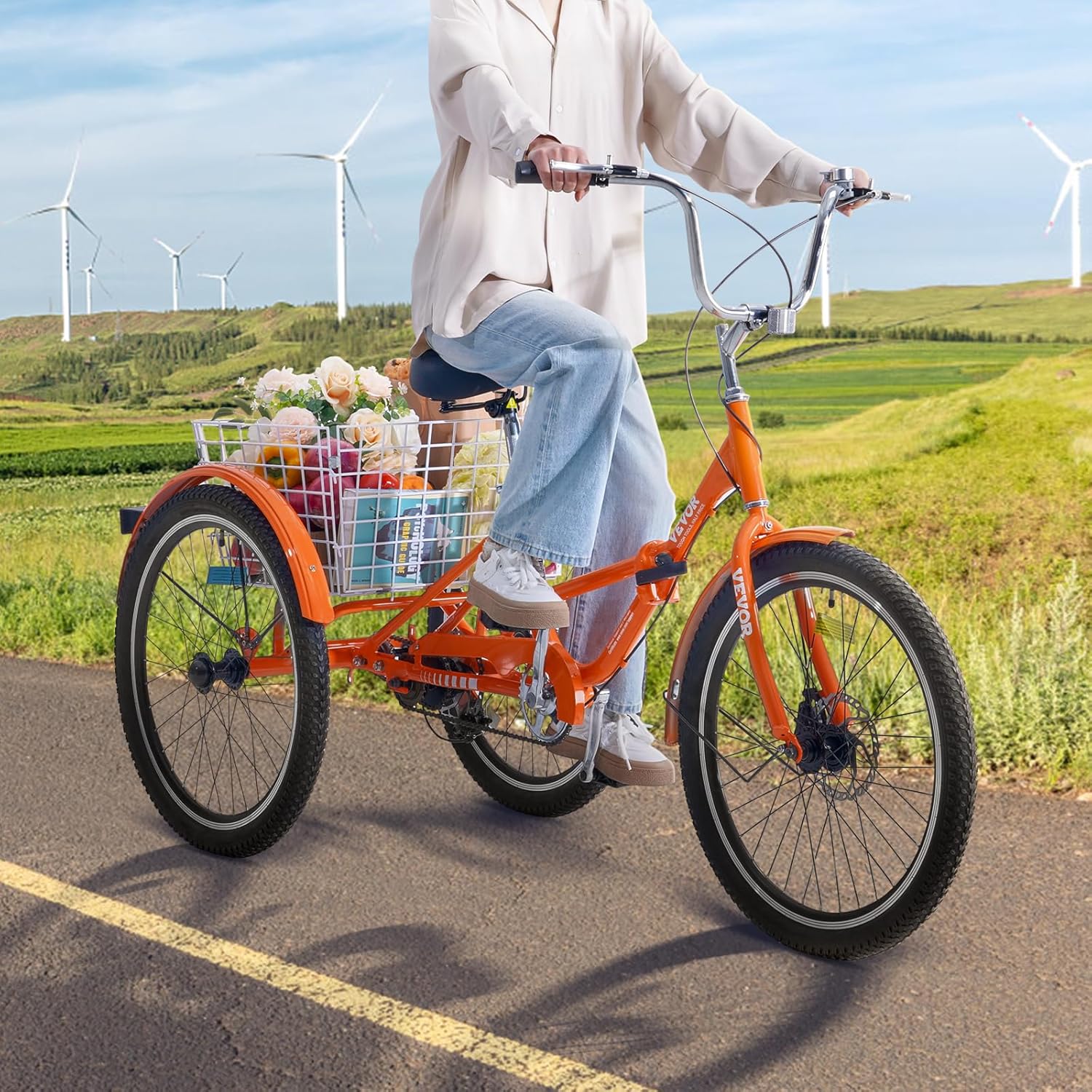 VEVOR Folding Adult Tricycle,Adult Folding Trikes, 3 Wheel Cruiser Bike with Large Basket & Adjustable Seat, Shopping Picnic Foldable Tricycles for Women, Men, Seniors - Image 8