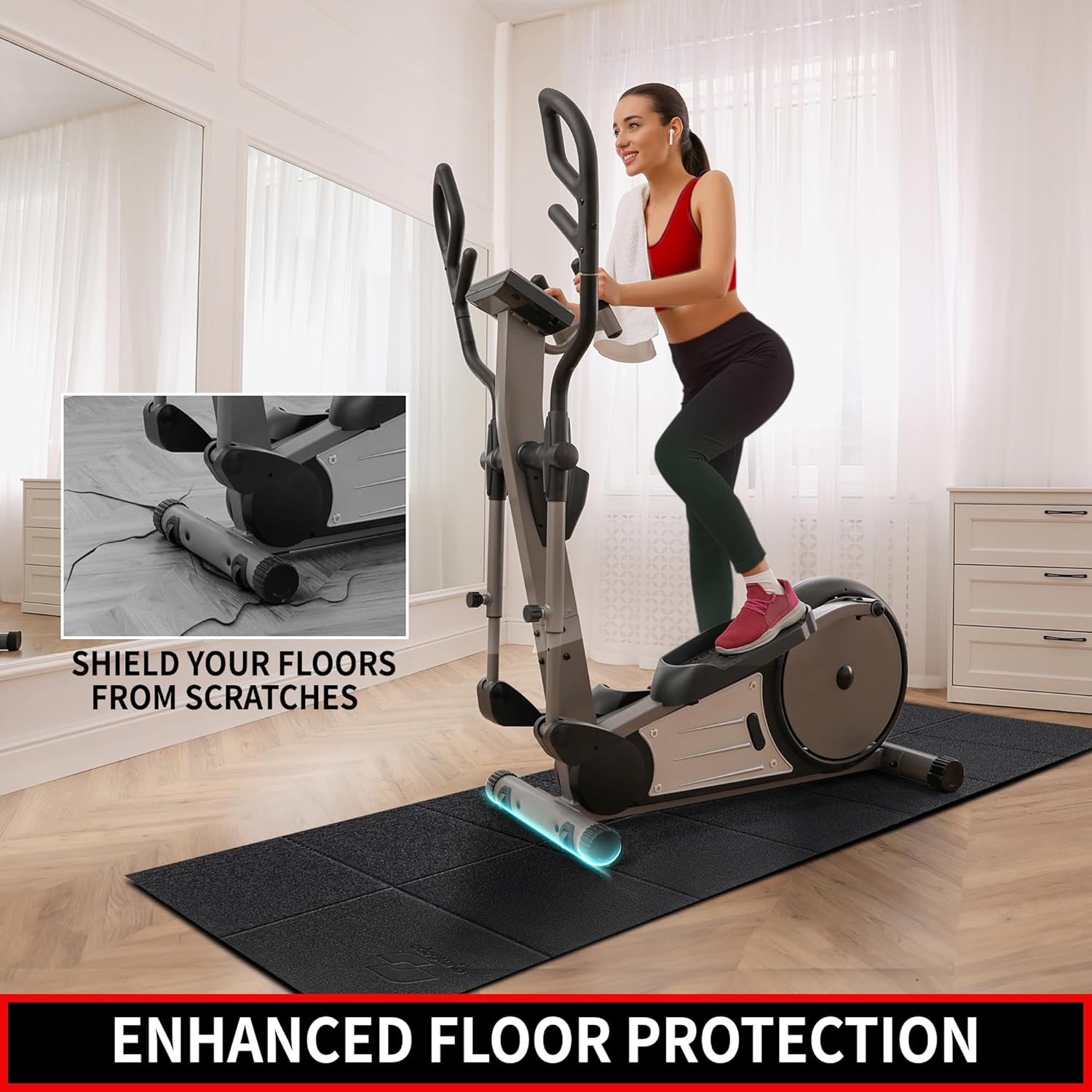 Treadmill Mat, 7'x3'/6'x3'/6'x2.5'/5.6'x2'/4'x2', 6mm Thick Exercise Equipment Gym Mat for Hardwood FloorCarpet, Compatible with Peloton Bike, Indoor Spin Bike, Elliptical - Image 4