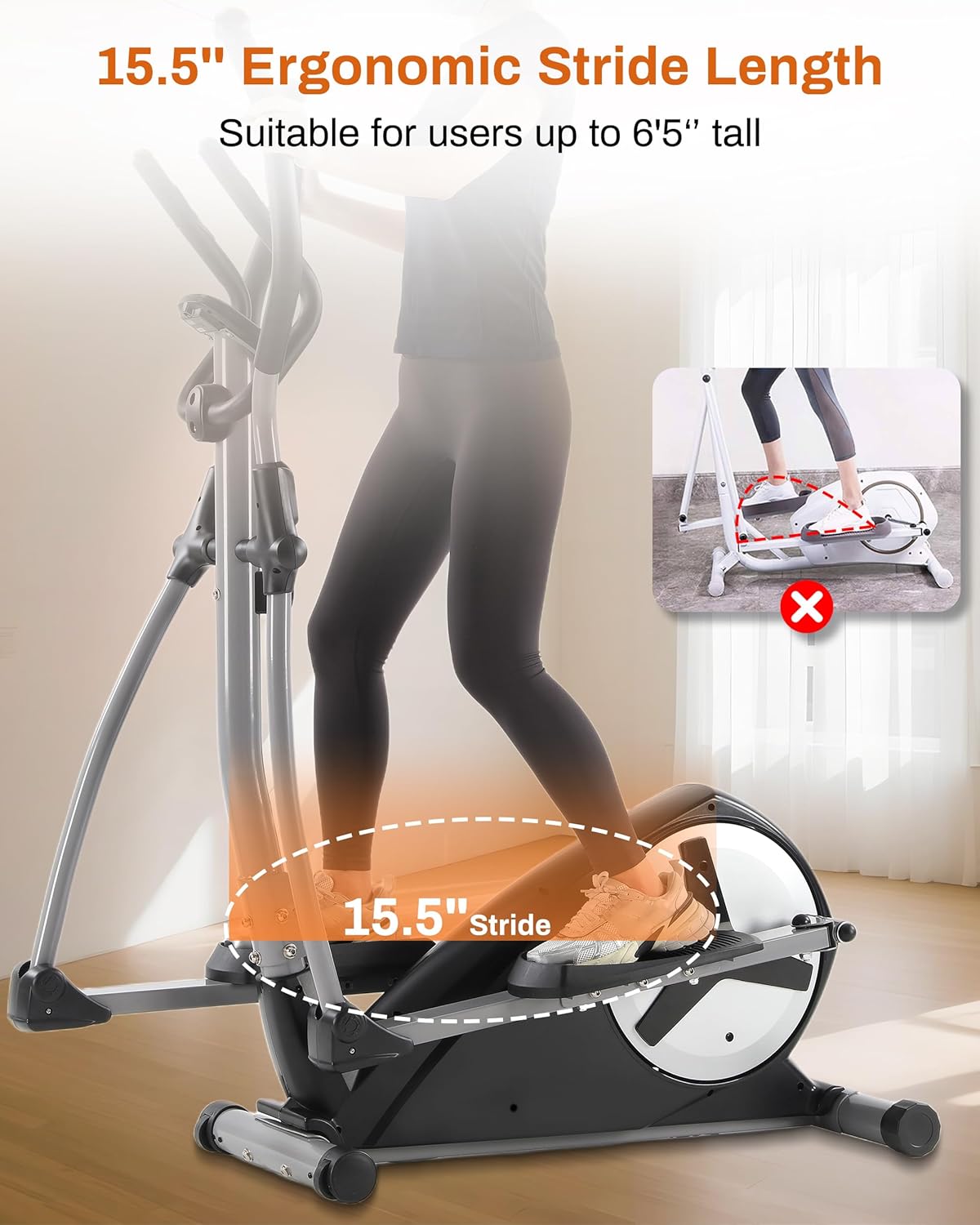 ECHANFIT Elliptical Exercise Machine, Hyper-Quiet Magnetic Elliptical Machine for Home, Elliptical Training Machines with 16 Resistance Levels, App Bluetooth, Backlit LCD Monitor, Pulse Sensor - Image 2