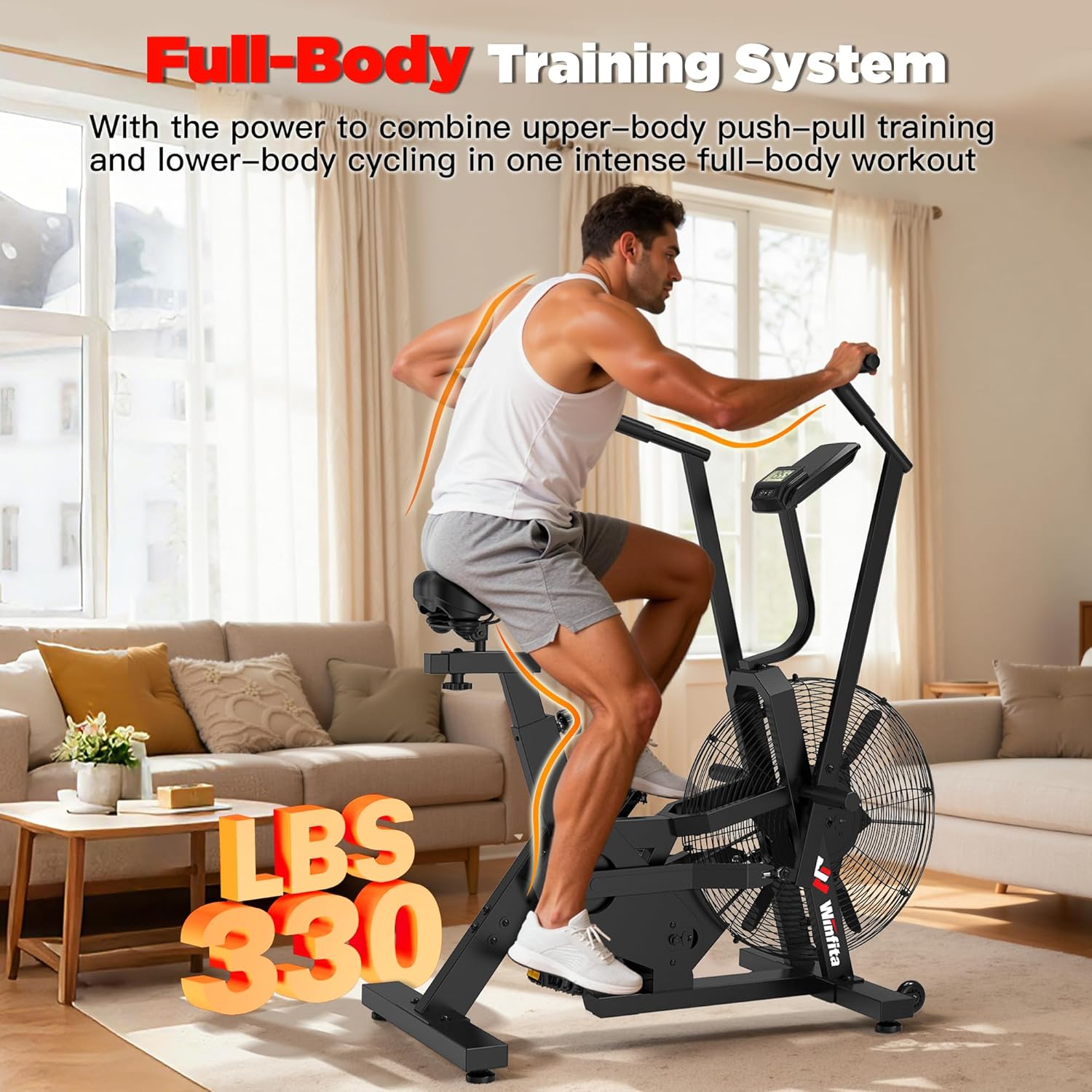 Air Bike,Air-Resistance Exercise Fan Bike With Dual Acction Handlebars for Home Cardio Workout,Adjustable Indoor Cycling Bike,330lb Weight Capacity APP Connection Customizable Monitor - Image 8