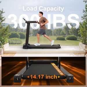 2.5 HP Quiet Walking Pad Treadmill with Handle Bar, Foldable Treadmills for Home Small, 14.17 inch Large Running Area, 6 MPH, 300 lbs Capacity, Compact Running Machine with Cup Holder