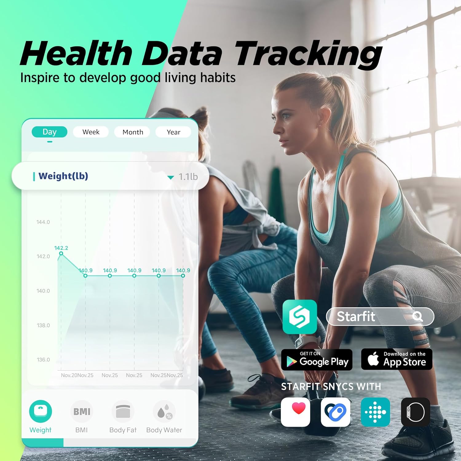 RunStar Digital Bathroom Scale for Body Weight, Body Fat, BMI 28 Measurements, Innovative 8-Electrode Smart Scales FSA&HSA Eligible with Voice Prompt Function High Accurate Bluetooth Weight Machine - Image 6