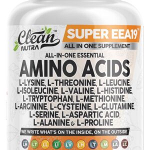 Clean Nutraceuticals Amino Acids Supplement L-Lysine, L-Threonine, L-Leucine, Isoleucine, Valine, L-Histidine, L-Tryptophan, L-Methionine, L-Arginine, L-Cysteine, L-Glutamine, L-Serine, Aspartic Acid