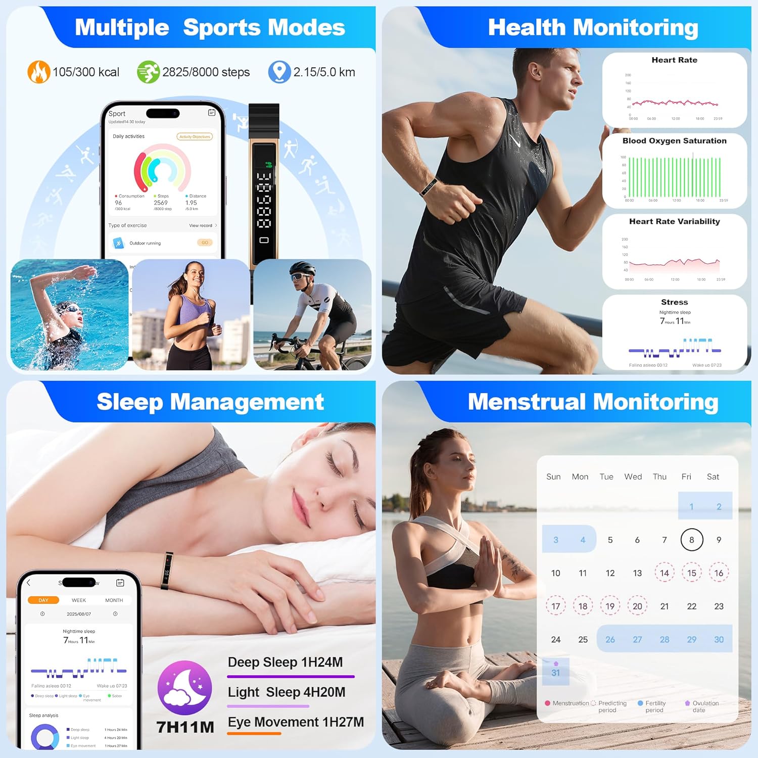 Smart Bracelet, Wearable Activity & Fitness Tracker Band, 24H Sleep Tracker, All-Day Continuous Heart Rate, Blood Pressure Stress HRV Monitor, Smart Wristband with Free APP 2 Bands, Rose Gold - Image 2