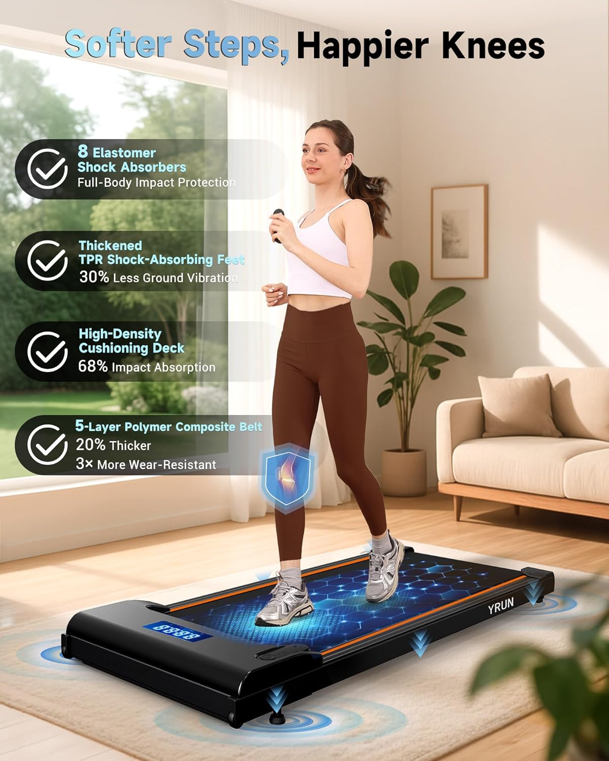 YRUN NeoSilent Walking Pad Under Desk Treadmill for Home with BLDC Core and Extra-Large Belt, App and Remote Control, Portable and Compact for Small Space - Image 5