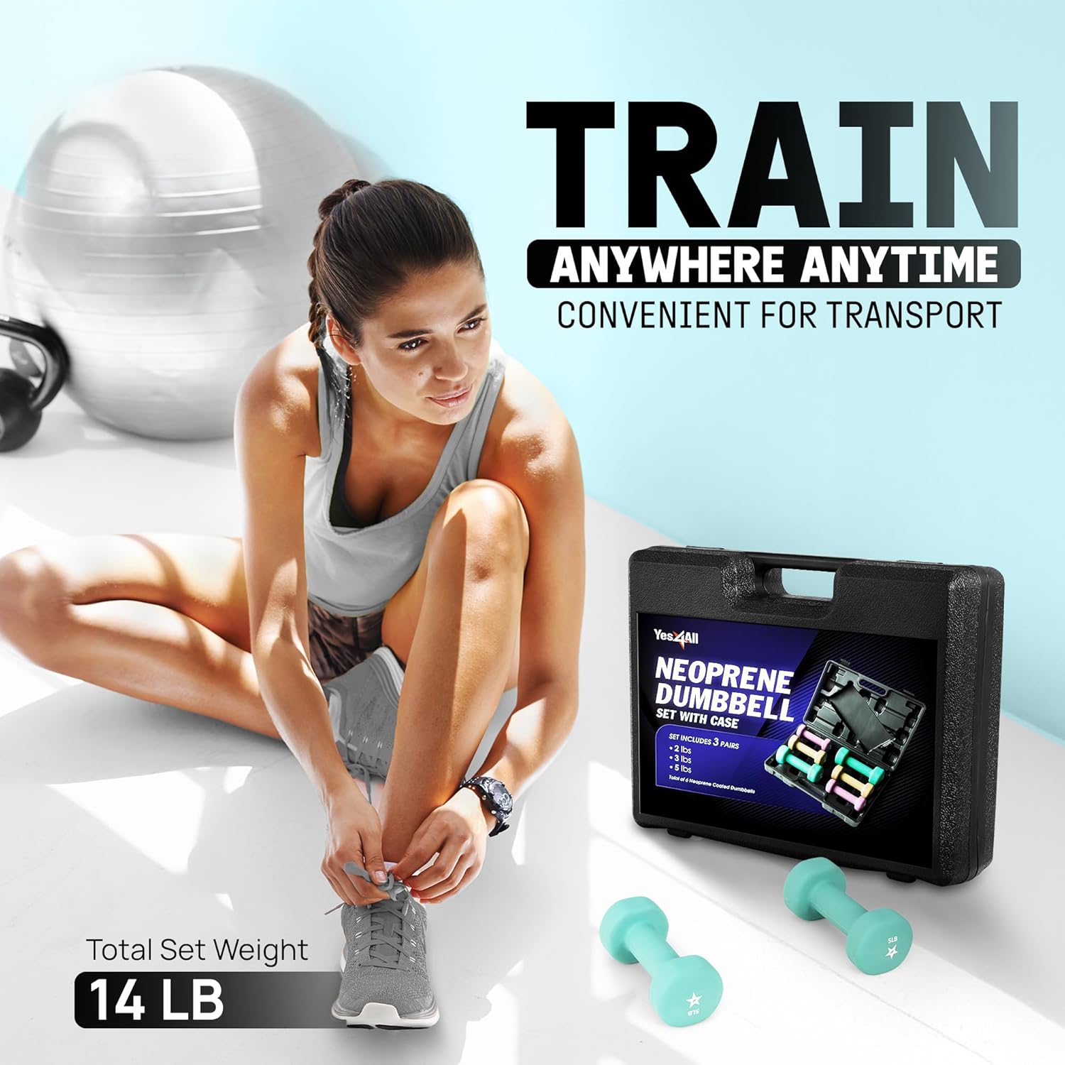 Yes4All Neoprene Coated Dumbbell Hand Weight Sets - Multiple Weight Options with Rack, Anti-roll, Anti-Slip, Hexagon Shape - Image 5