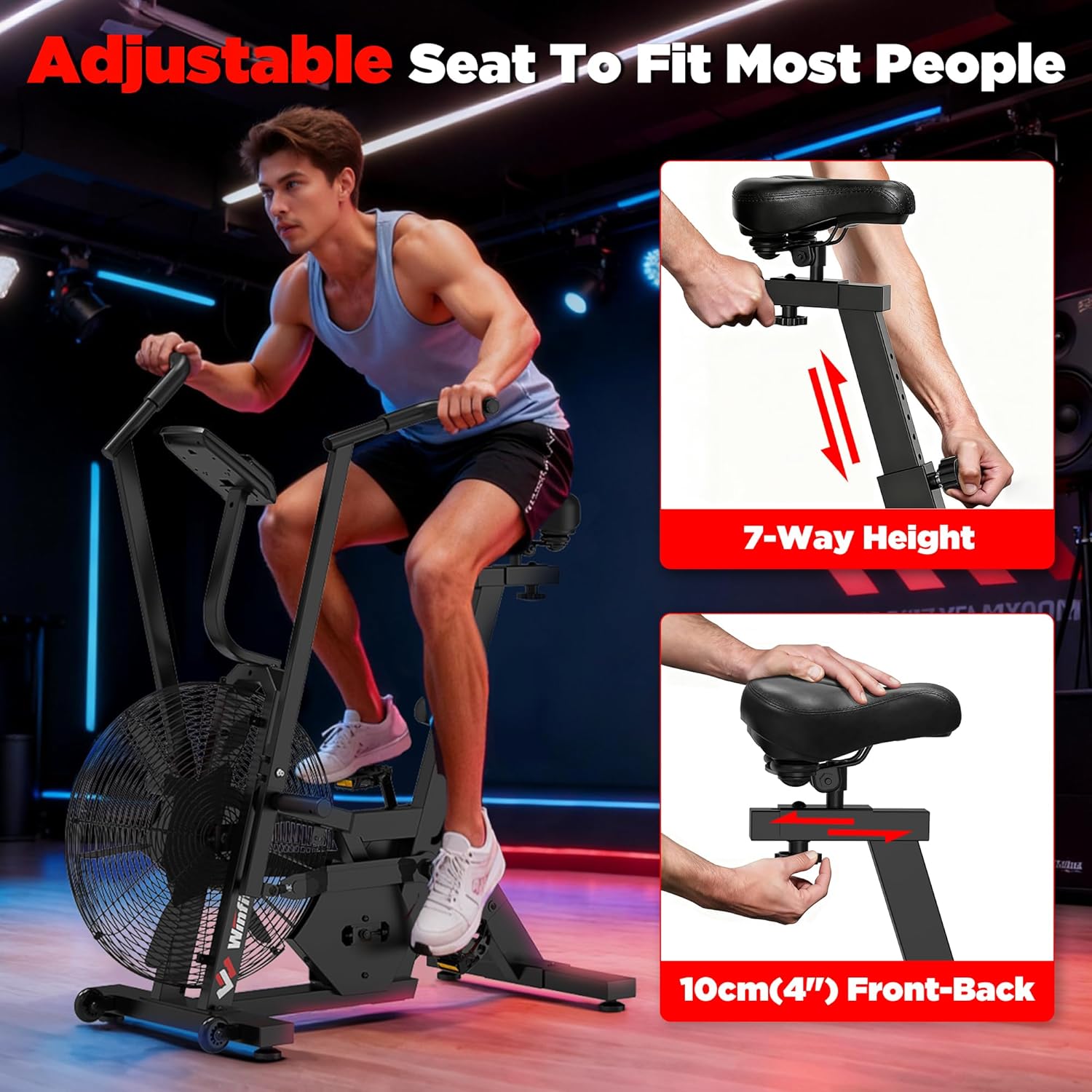 Air Bike,Air-Resistance Exercise Fan Bike With Dual Acction Handlebars for Home Cardio Workout,Adjustable Indoor Cycling Bike,330lb Weight Capacity APP Connection Customizable Monitor - Image 4