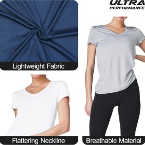 Women’s V-Neck Activewear T-Shirts 3 Pack Athletic Womens Short Sleeve Workout Tops Dry Fit Shirt Gym & Yoga Tees for Women