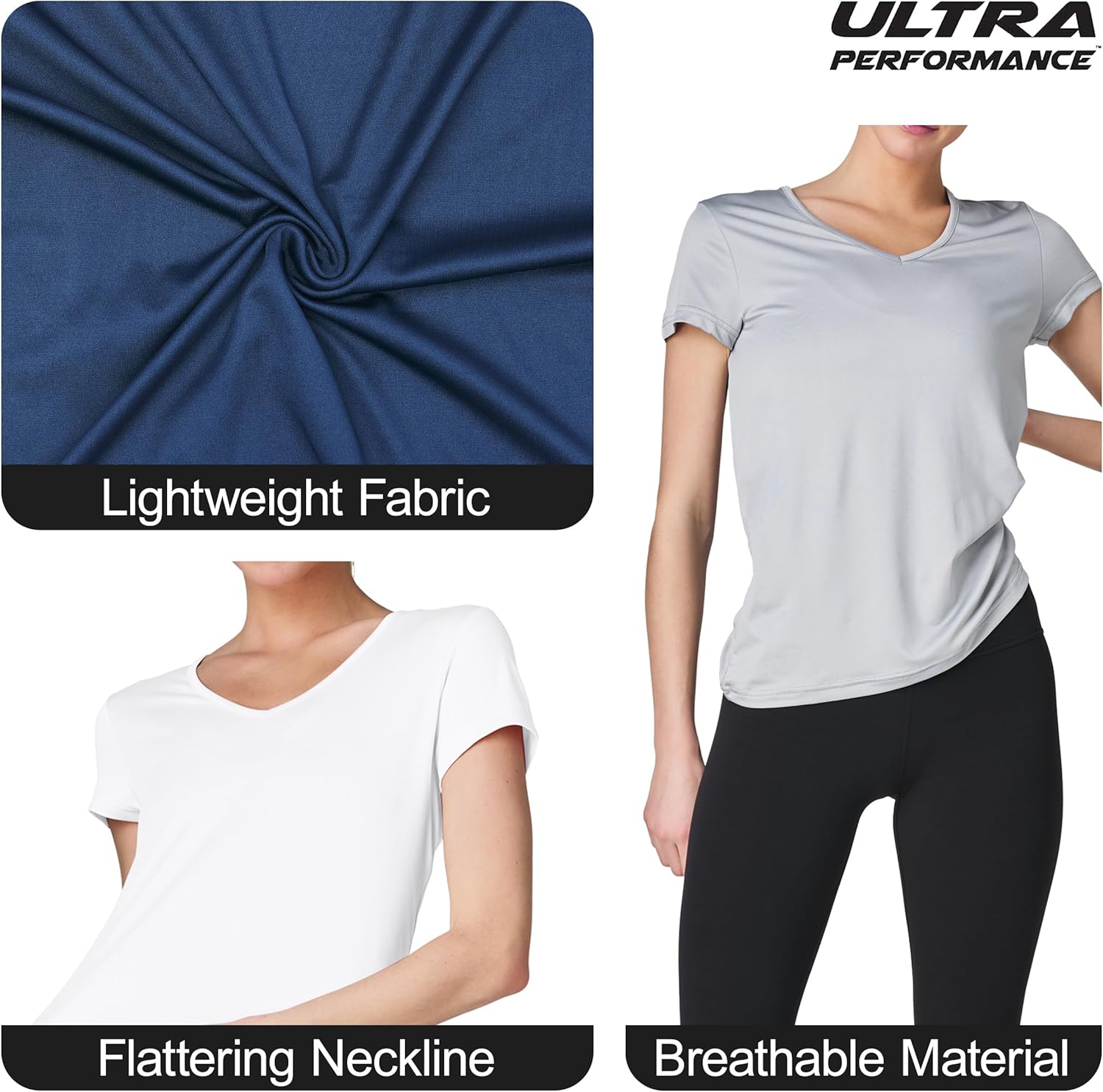 Women's V-Neck Activewear T-Shirts 3 Pack Athletic Womens Short Sleeve Workout Tops Dry Fit Shirt Gym & Yoga Tees for Women - Image 2