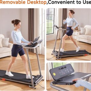 Desk Treadmill, Walking Pad Treadmill with Removable Desk Workstation, Adjustable Hight Foldable Compact Treadmills with Incline & 15 Preset Programs 300 Lbs Capacity for Home Office