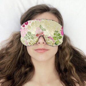 Opulence Weighted Yoga Eye Mask – Handmade Relaxation Pillow for Meditation & Savasana – Unscented, Flaxseed Filled, Satin & Velvet with Adjustable Strap – Creamy Leaves – TEMF-CL
