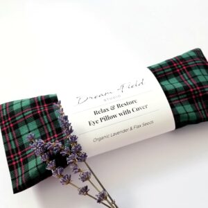 Organic Lavender Eye Pillow – Handcrafted Aromatherapy Eye Mask for Yoga, Meditation & Relaxation – Cotton, Flax Seed Filling, Warm or Cool Comfort | Holiday Plaid