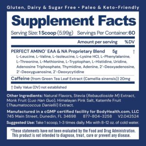 BodyHealth PerfectAmino Powder – BCAA and EAA Powder for Pre and Post Workout – Amino Acid Energy Drink for Men and Women to Support Lean Muscle and Recovery – Mocha – 60 Servings