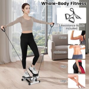 GYMAX Steppers for Exercise at Home, Hydraulic Mini Stair Stepper with Resistance Bands & LCD Monitor, Portable Under Desk Cardio Equipment Step Machine for Home Gym