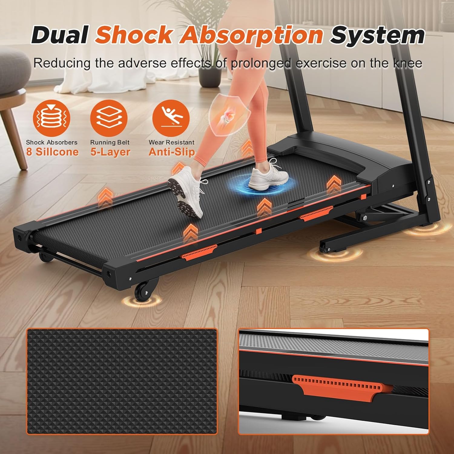 8.5 MPH Treadmills with 15% Auto Incline, 3.25 HP Walking Pad Treadmill with Handle Bar, 400 lbs Capacity, Folding Running Machine for Home with Digital LED Display & App - Image 5