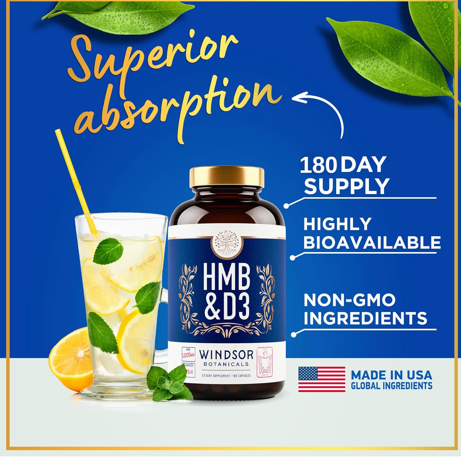HMB and Vitamin D3 Supplement - Muscle Growth, Strength, Performance and Recovery Support - B-Hydroxy B-Methylbutyrate, D3 Plus Calcium, 1,000 MG HMB Supplements - 180 Days, 360 Capsules - Image 3
