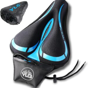 YLG Bike Seat Cover, Memory Foam & Gel Bike Seat Cushion Cover for Men Women, Comfortable Bicycle Seat Cover for Peloton/Fixed/Cruiser/Indoor/Outdoor Bike seat with Waterproof Cover