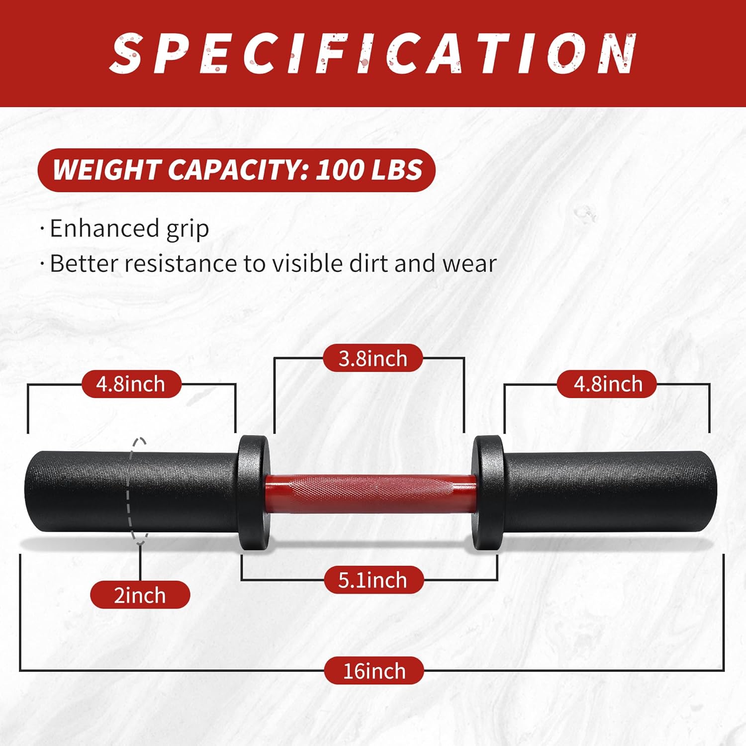 16" Olympic Dumbbell Handle, Loadable Dumbbells for 2-inch Olympic Weight Plates, Dumbbell Bar for Home Gym Strength Training, 2 Pair of Spring Collars Included - Image 4