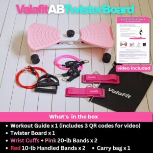Waist Twister with 3-Level Workout Video Guide — Quiet Waist Twister Machine Exercise with Pink Wrist Cuffs & Bands for Slim Waist & Core