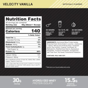 Optimum Nutrition Platinum Hydrowhey Protein Powder, 100% Hydrolyzed Whey Isolate Powder, Flavor: Velocity Vanilla, 3.5 Pounds (Packaging May Vary)