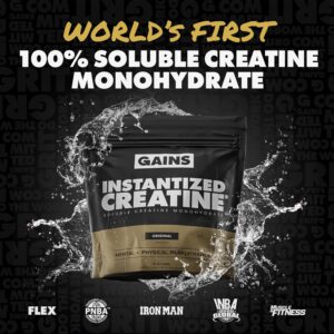Gains in Bulk Instantized Creatine Monohydrate for Women and Men, Soluble Creatine Powder, Supports Muscle Building, Strength and Performance, Bodybuilding Supplements, Unflavored, 30 Servings