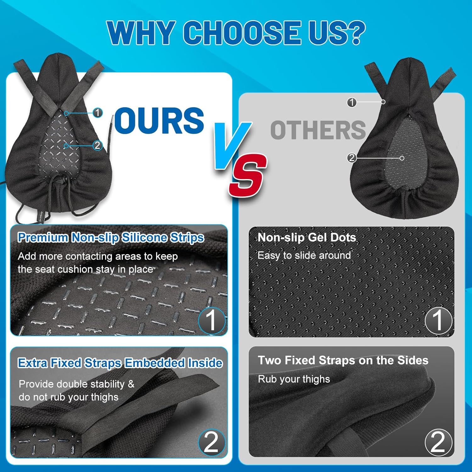 Bike Seat Cushion Gel Padded Saddle Cover for Men Women - Extra Padding Soft Comfort Bicycle Seat Cushion for Peloton, Stationary, Spin, Mountain, Road, Ebike - Image 2