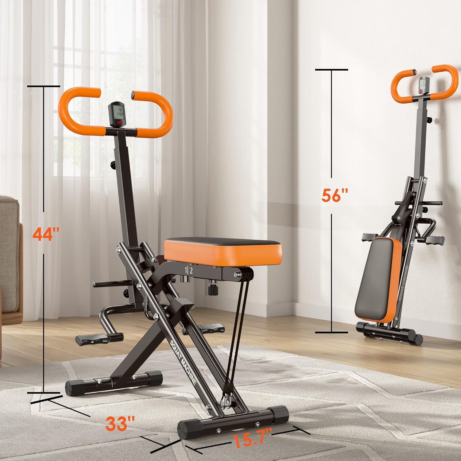 soges Squat Machine for Home, Squat Assist Trainer with Adjustable Resistance, Foldable Rowing Machine, LCD Display, Exercise Assisted Trainer for Glutes Legs Workout - Image 8