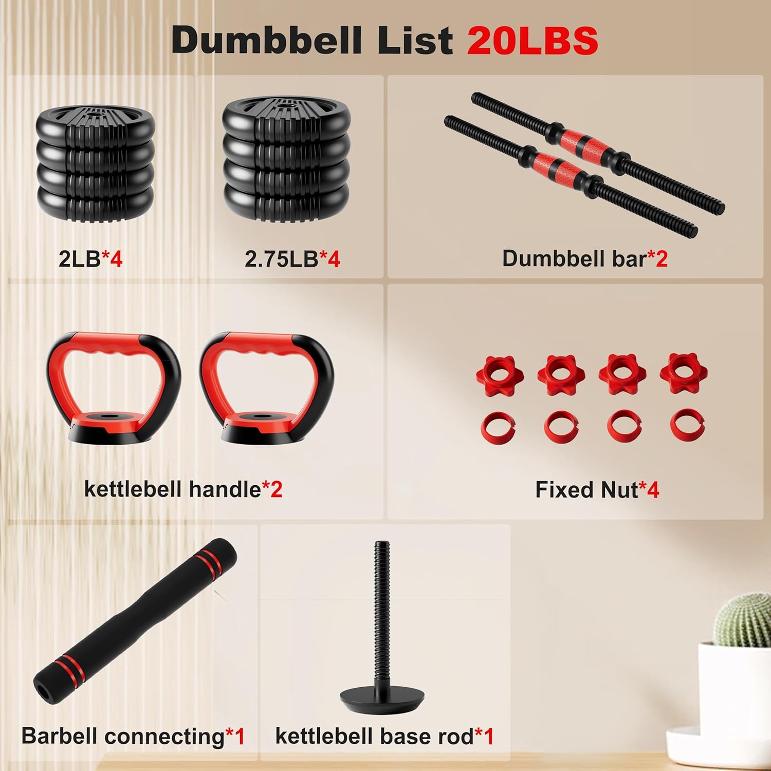 Adjustable Dumbbell Set, 10/20/30/45/70/90lbs Free Weight Set with Connector, 5 in1 Dumbbells Set Used as Barbell, Kettlebells, Push up Stand,Weight Plate, Fitness Exercises for Home Gym Suitable Men/Women - Image 7
