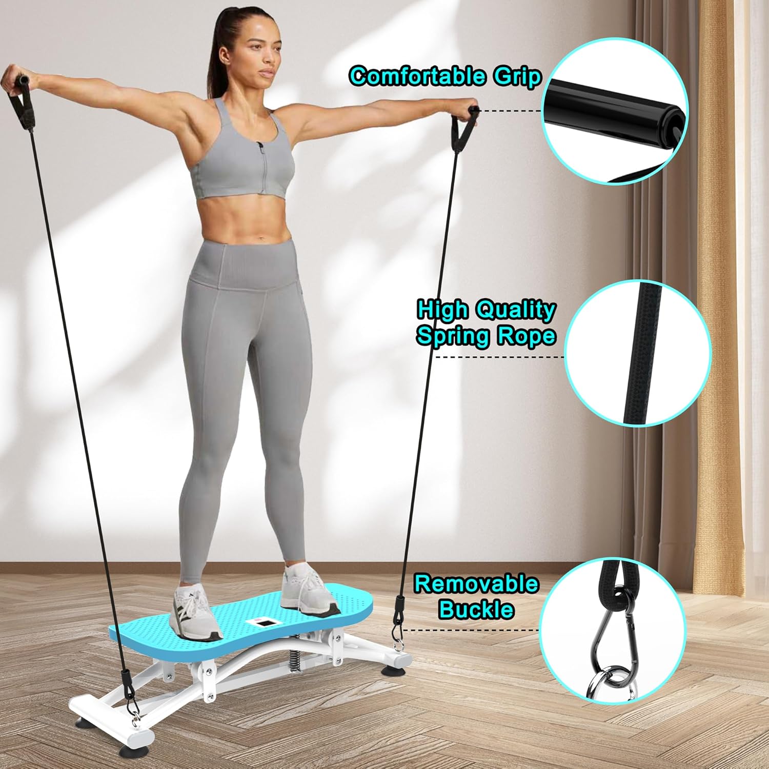 KINMAC Indoor Ski Simulator with Resistance Bands - Balance Board Home Gym Sliding Machine for Full-Body Cardio, Non-Slip Base, Core & Leg Workout Trainer - Image 7