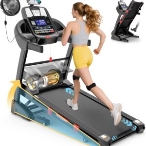 400 lbs Capacity Treadmill for Home with 15% Incline, 5.0 HP Folding Treadmill for Exercising, 0.6–10 MPH, APP Control, Shock Absorption, Quiet Running, Free Brushless Fan & Knee Support