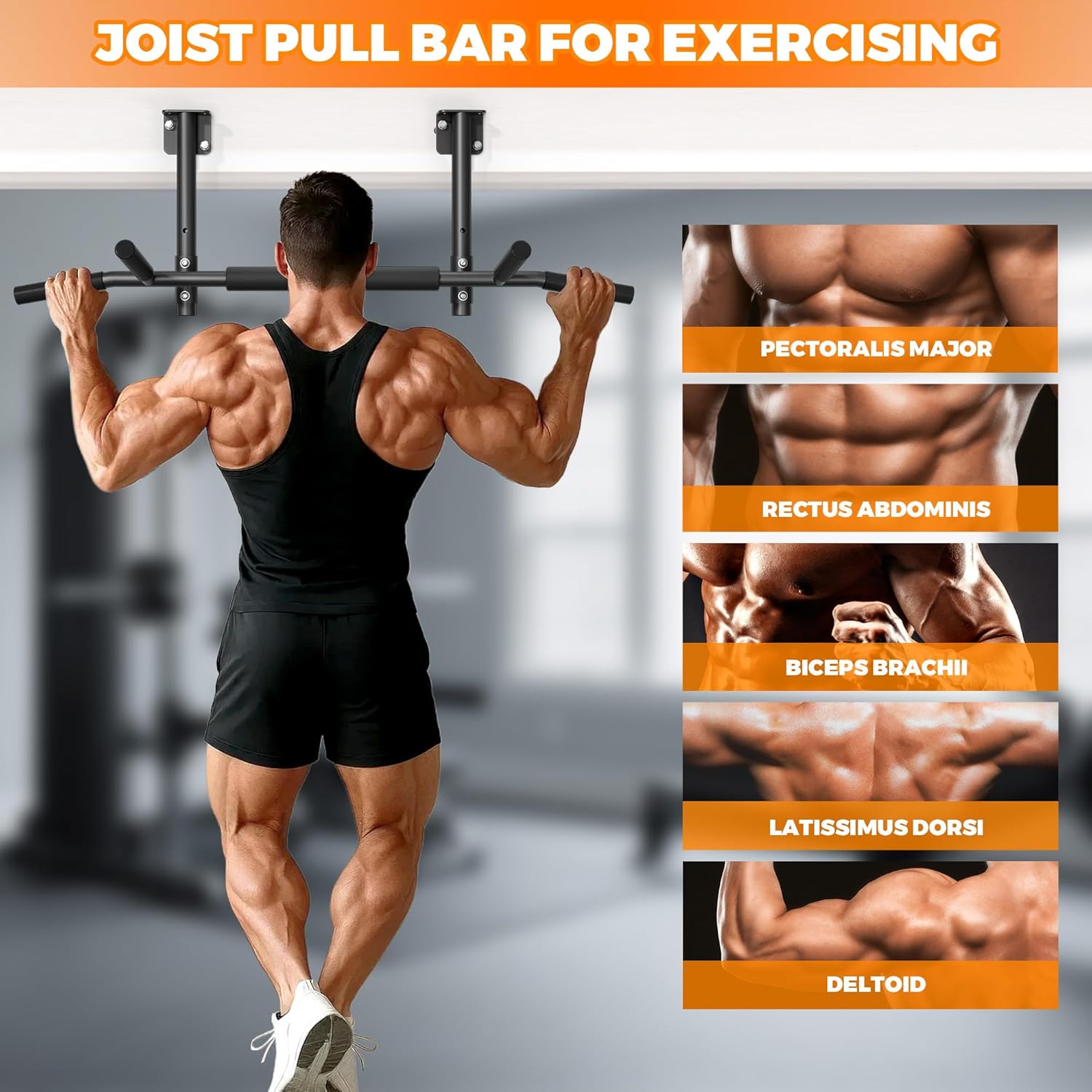 Joist Mounted Pull Up Bar, 3 in 1 Chin Up Bar Ceiling Mount Adjustable Height, 42" Wide Bar for Home Gym Cross Training Strength Building, Up to 350LBS - Image 7