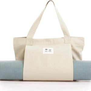 Yoga Mat Bag with Carrier Pocket Basic Canvas Tote in Natural Color