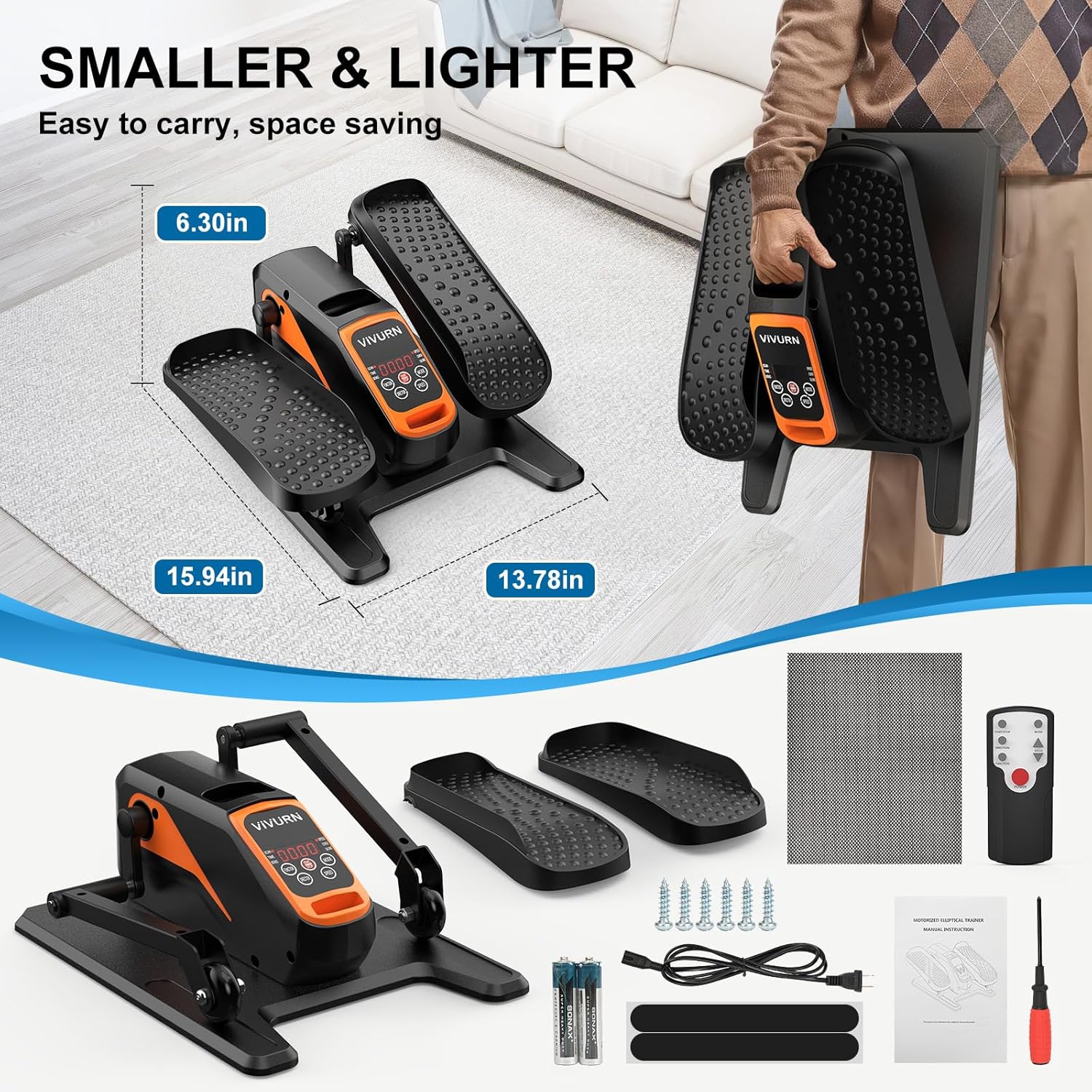 VIVURN-018 Under Desk Elliptical 12 Speed 5 Modes Mini Motorized Leg Exerciser While Sitting for Seniors As Seen on TV with Non-Slip Mat Quiet & Portable Electric Pedal Exerciser for Home and Office - Image 6